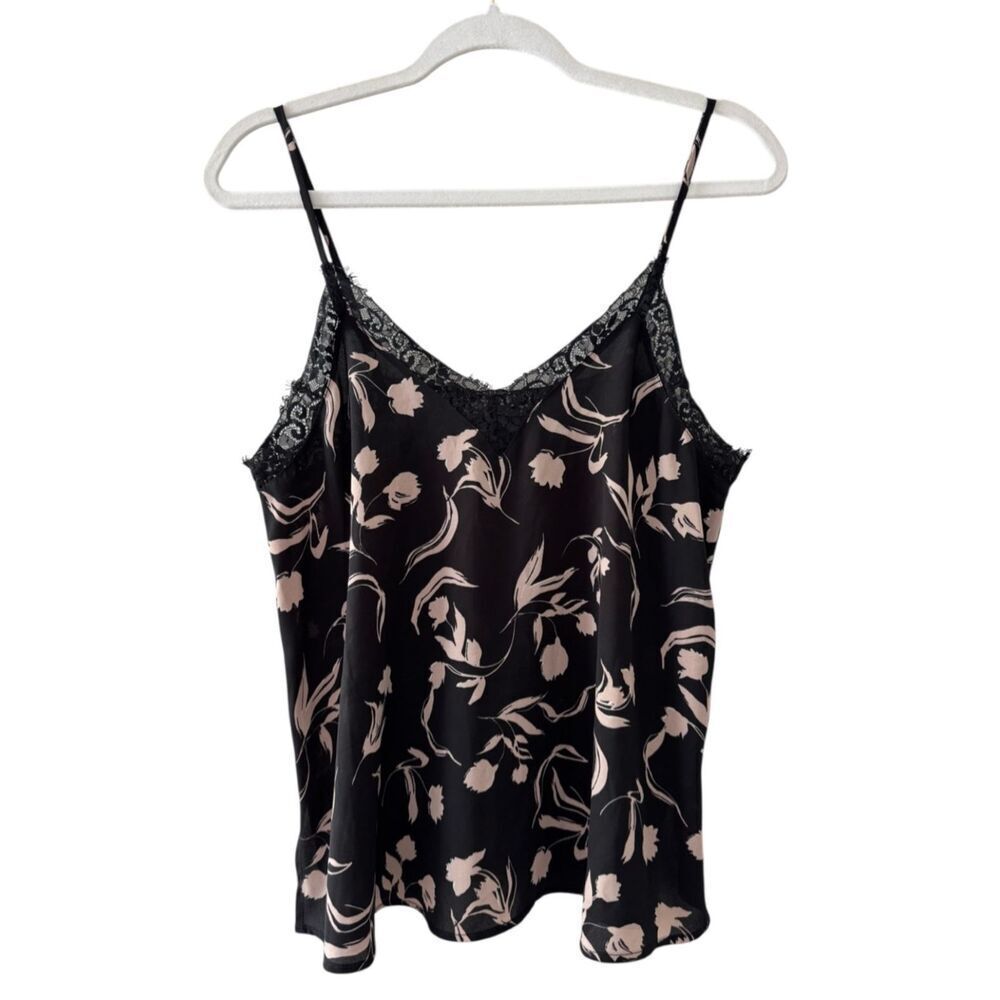 Halogen Lace Camisole Top Floral Size Small Black Spaghetti Strap V Neck‎